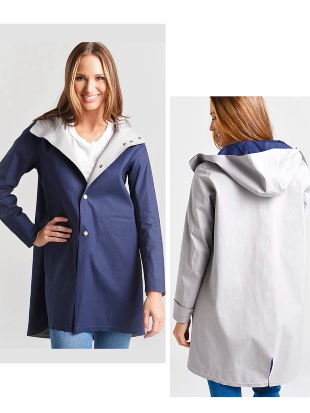 HERNO Navy Blue & Grey Reversible Rain Coat w Hood - NEW‼️Retails @ $1,000‼️